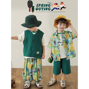 新款 田野放牧系列套装 宽松休闲t无袖 防蚊裤 马甲时尚 幼悠男童夏季