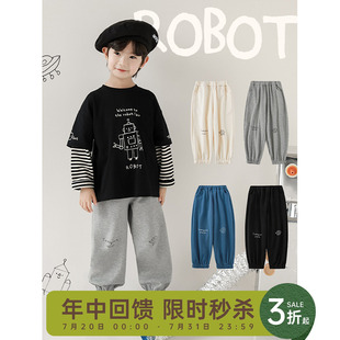 幼悠男童机器手绘印花多场景百搭针织束脚裤 子 春秋新款 儿童宽松裤