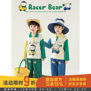 长袖 新款 POLO领拼色卡通T恤宽松休闲儿童上衣潮 男童2025春季 幼悠