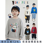 幼悠男童2026春秋新款 圆领卡通假两件卫衣保暖宽松儿童上衣潮 长袖