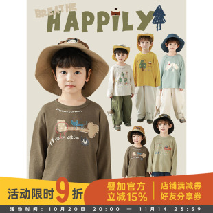 圆领森林主题T恤宽松休闲百搭儿童上衣 长袖 幼悠男童2025春季 新款