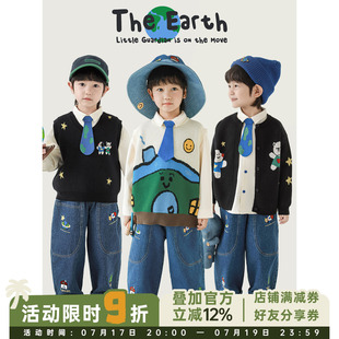 幼悠男童2026春秋新款小熊长袖衬衫无袖叠穿马甲保暖毛衣开衫套装