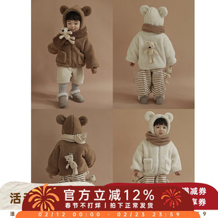 幼悠男童加绒外套潮洋气儿童连帽保暖上衣加厚宝宝毛绒外衣秋冬款