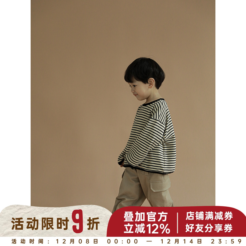 春秋条纹圆领打底衫宽松长袖T恤