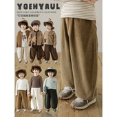 子潮 2026流行宽松休闲裤 幼悠男童春秋新款 防风束脚灯芯绒条跑跑裤