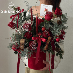 英文烫金布料桶 芯苼 鲜花束高质感插花桶花店资材 圣诞节新品