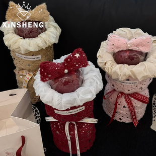 芯苼 手工DIY花艺资材 圣诞节烫银兔绒桶鲜花束创意插花桶礼物包装