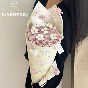 花店浪漫鲜花束可爱卡通包花纸花艺资材 纸 芯苼 原创奶油小羊包装