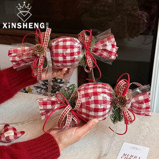 格子布料糖果手拎包节日礼物diy花艺包装 芯苼 资材 圣诞节新品