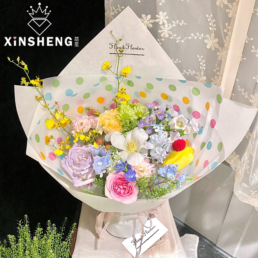 芯苼 波点雪梨纸鲜花束装饰包花纸手工diy花艺礼物百搭包装纸材料