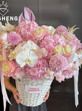芯苼 巨型梦幻白色花篮花店鲜花束手工DIY浪漫大型插花桶花艺资材