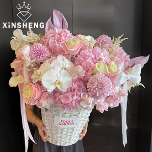 芯苼 巨型梦幻白色花篮花店鲜花束手工DIY浪漫大型插花桶花艺资材