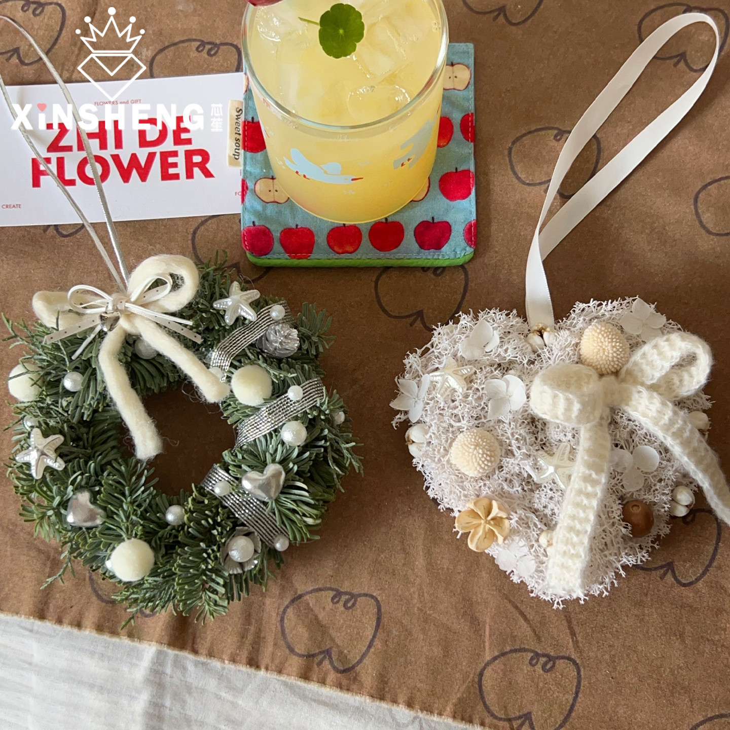 芯苼【圣诞节藤圈车挂节日礼物】