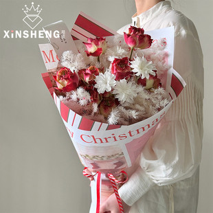 原创报纸系列包装 芯苼 纸鲜花束复古插画diy包花纸 圣诞节新品