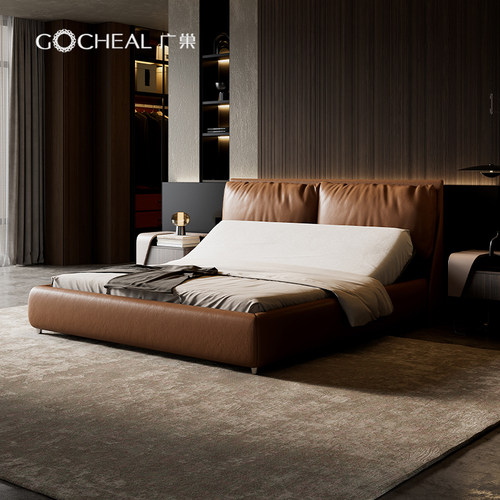 广巢意式极简头层牛皮电动智能床