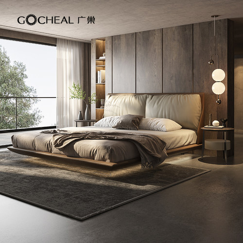 广巢意式极简真皮软靠包悬浮床
