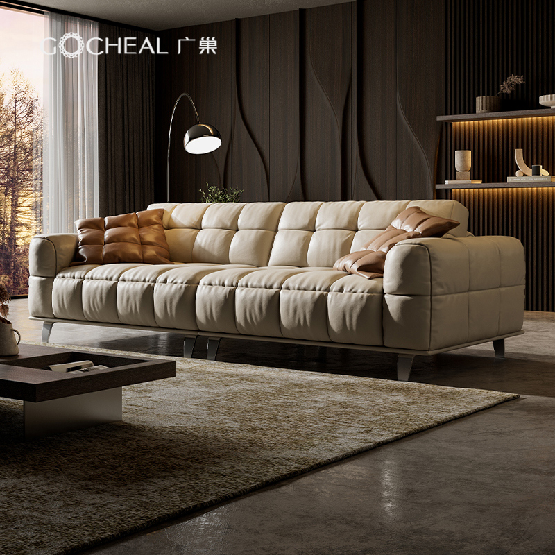 广巢意式极简真皮皮艺沙发