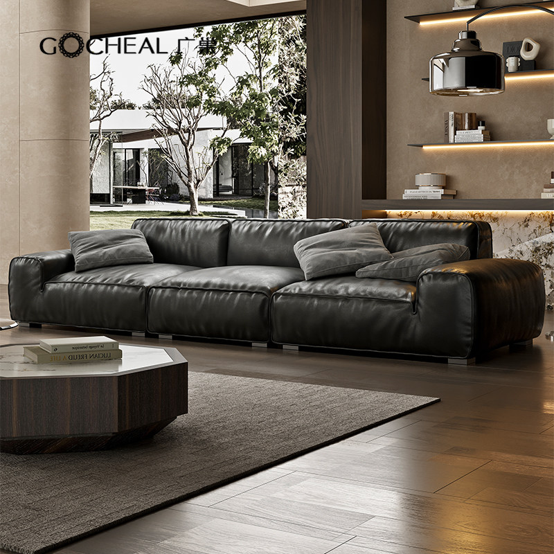 广巢 夏图大黑牛沙发真皮头层牛皮豆腐块方块意式极简黑胖子沙发B