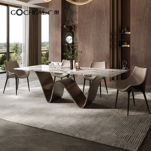 广巢极简轻奢大理石餐桌椅组合