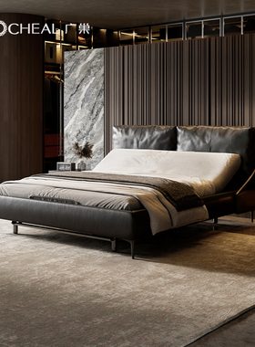 广巢 宙斯智能床零压电动真皮多功能可升降主卧双人床意式极简B
