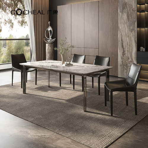 广巢 意式极简大理石餐桌现代轻奢长方形不锈钢设计师家用饭桌椅