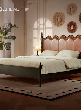 广巢塞纳床 法式复古实木床双人床1米8软包床头现代简约主卧大床A