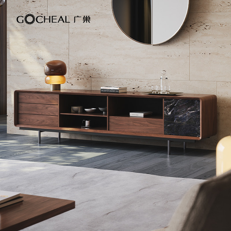 广巢巴克电视柜意式简约胡桃木色客厅柜储物收纳柜整装地柜影视柜