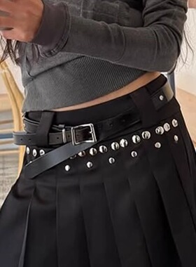 韩国设计师lc假两件d.c方形金属扣牛皮腰带复古简约中性百搭皮带