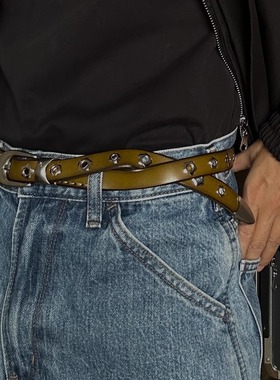 正确版our金属梅花扣花朵牛皮复古腰带冷淡金属ins风牛皮皮带男女