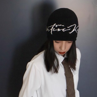 正确版 LOGO显脸小男女堆堆帽 韩国kim小众中性风针织秋冬冷帽个性