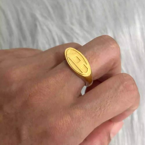 椭圆男女同款DE字戒指黄铜简约