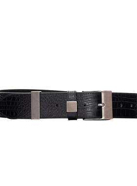 正确版Fa*x复古鳄鱼肌理纹牛皮宽腰带简约金属方格真皮男女皮带