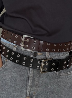 legacy25秋冬双排扣铆钉朋克牛皮腰带中性帅气亚比辣妹镂空真皮带