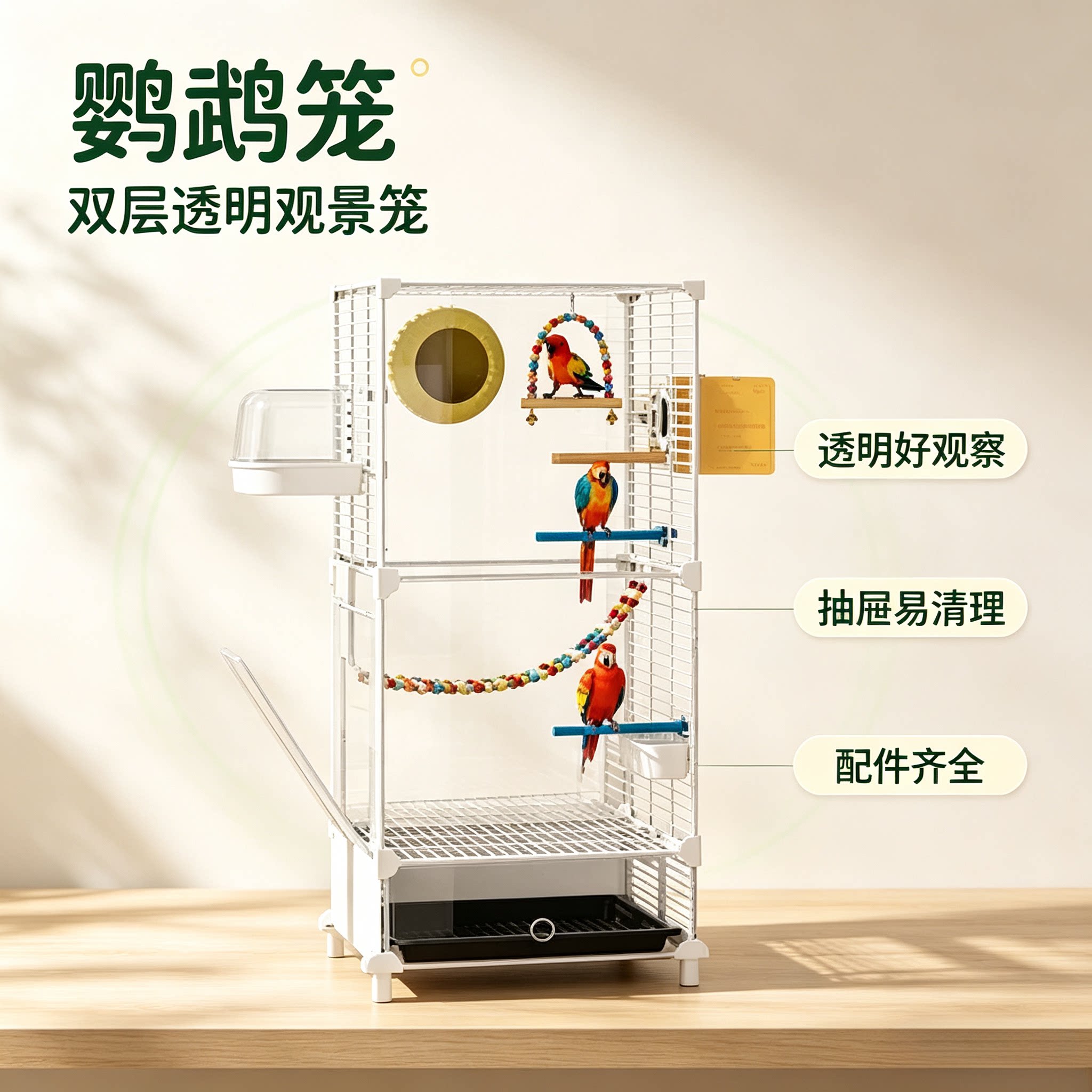 家用鸟笼3层豪华别墅款带繁殖箱防逃设计玄凤虎皮八哥通用铁丝笼