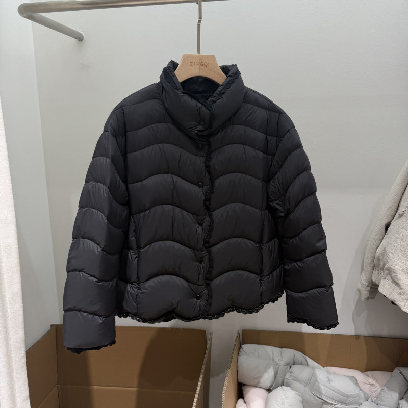 韩系蕾丝立领短款羽绒服小个子