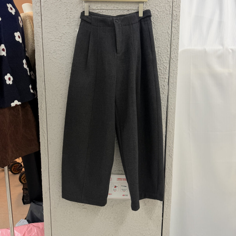 欧洲站高腰毛呢阔腿裤女2026秋冬新款显瘦气质休闲裤灰色气球裤