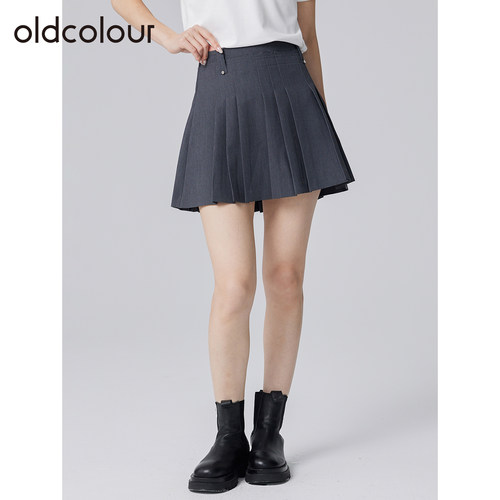 oldcolour欧珂春秋季高腰百褶短裙学院风百搭显瘦A字西装半裙女