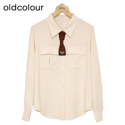 oldcolour纯色宽松衬衫春季新款气质翻领休闲简约上衣女-699