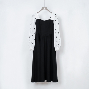 假两件碎花长袖 NUTS秋季 方领气质时尚 法式 连衣裙女331102256 新款