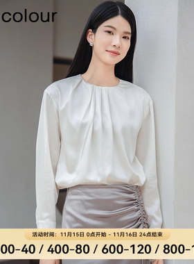 oldcolour秋季时尚气质通勤风缎面高级感套头衫女BQ390115A1-599