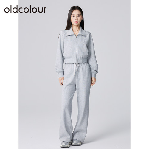 oldcolour欧珂春秋季翻领纯色简约休闲运动套装（上装+下装）