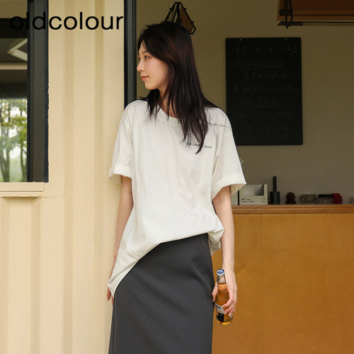 oldcolour夏季新款简约通勤宽松大码纯棉短袖T恤女