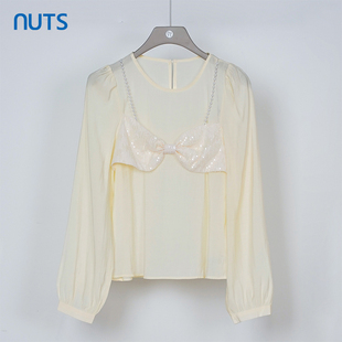 蝴蝶结套头衫 NUTS秋季 长袖 纯色宽松通勤时尚 女331012259 新款