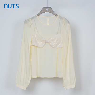 NUTS秋季新款纯色宽松通勤时尚长袖蝴蝶结套头衫女331012259