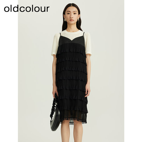 oldcolour夏季新品圆领撞色时尚气质蛋糕裙套装女Q311005A1-899