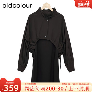 oldcolour黑色长袖连衣裙春设计感小众气质两件套P12103407-1199