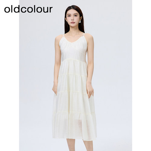oldcolour欧珂夏季新款简约时尚高腰纯色吊带连衣裙女S281006A1
