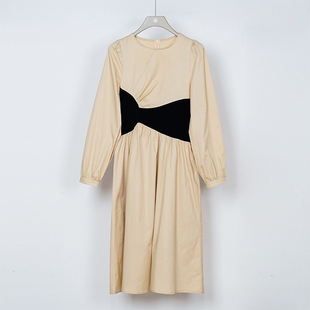 连衣裙女332102268 休闲简约设计感气质收腰圆领长袖 NUTS秋季 新款