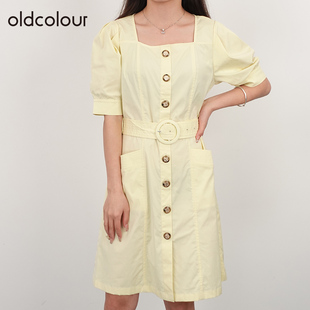 oldcolour21夏方领工装 799 风收腰显瘦连衣裙N24101270