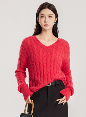 oldcolour春新款纯色气质V领软糯温柔套头针织衫女Q110515A1-899